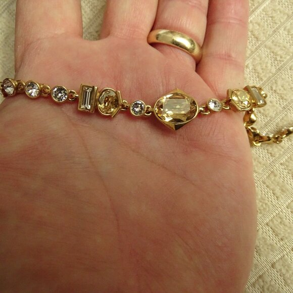 Givenchy Champagne and Clear Crystal Bracelet 7" - Picture 1 of 8